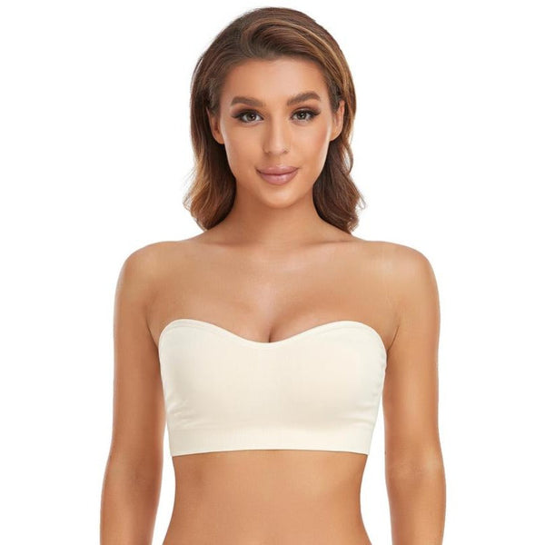 Strapless Silicone-Lined Bandeau Bra with Removable Pads
