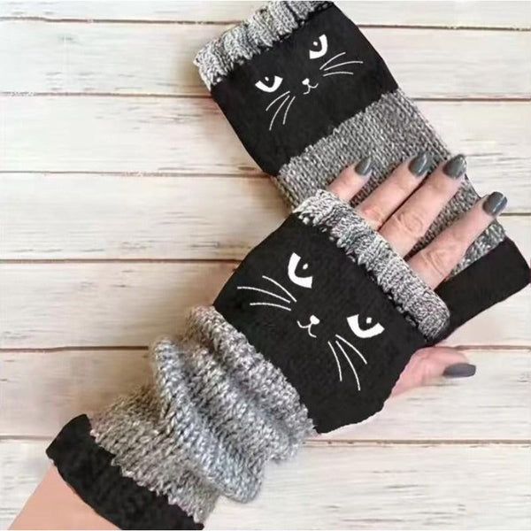 Cat Knit Fingerless Gloves