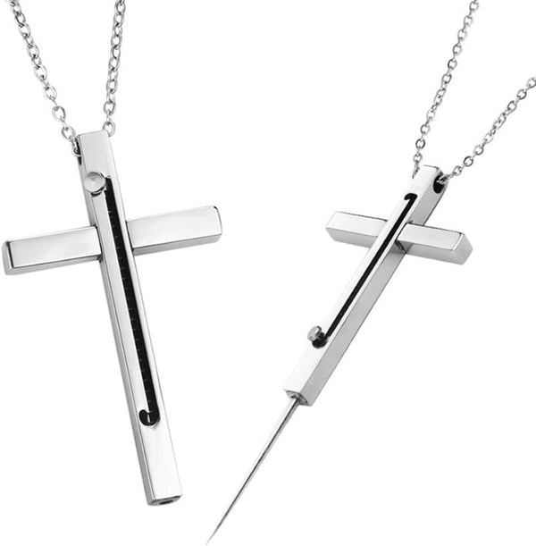 Retractable Toothpick Necklace with Stainless Steel Cross Pendant